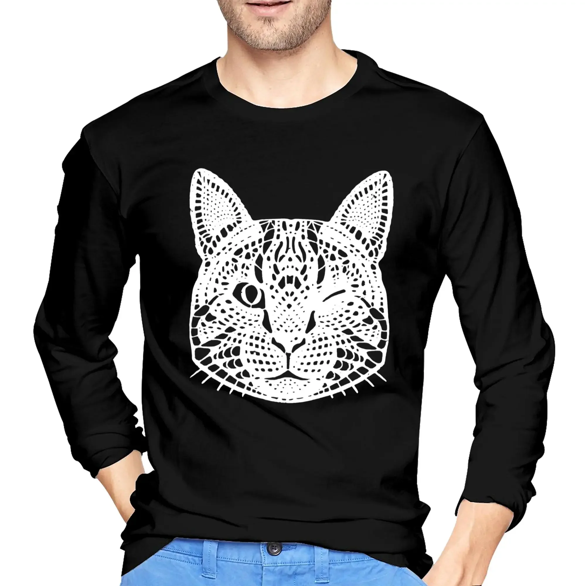 

Baby Lasagna Cat Men's Long Sleeved T-shirt Breathable Round Neck T shirts Spring and Autumn Men tops