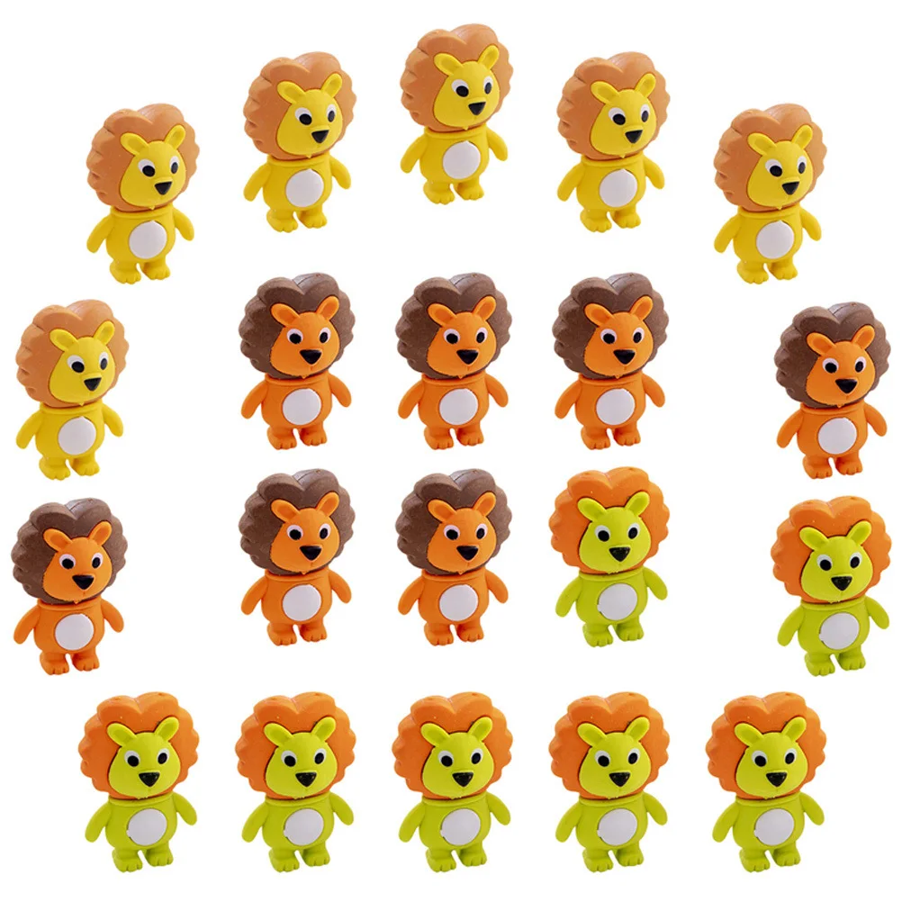 20Pcs Bright Color Lion Erasers Fine Workmanship Easy to Use Kids Award Erasers Student Accessory Lion Pencils
