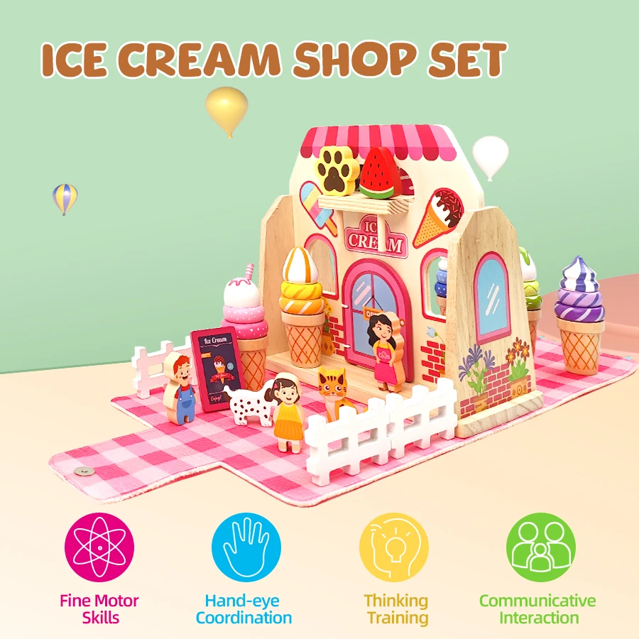 Wooden Ice Cream Toys Montessori Toys Role Playing Parent-Child Interaction Shop Simulation Games Children Educational Toys Gift