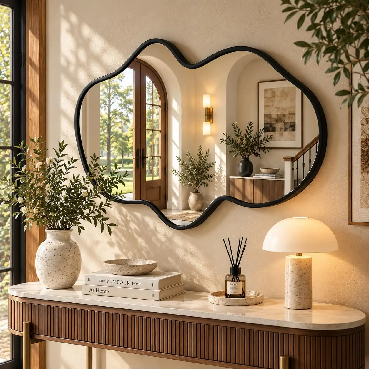 Irregular Wall Mirror, Asymmetrical Black Bathroom Wavy Mirror, Customized