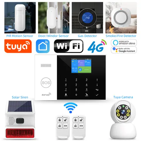 무선 홈 경보 시스템 전화 4G Wifi Tuya 스마트 홈 어린이 안전 보호 도난 방지 카메라 자동화 주거 경보