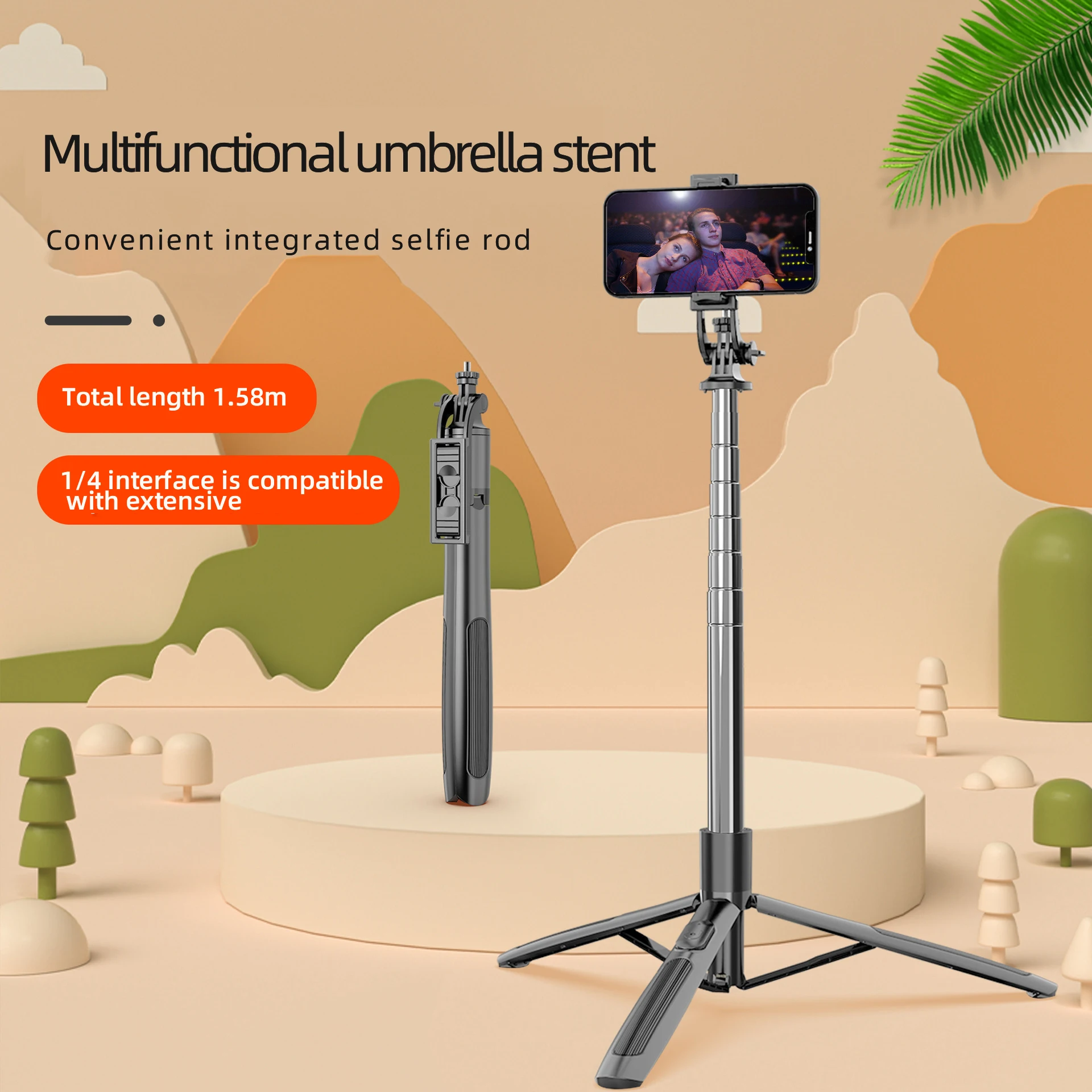 Portable Bluetooth Selfie Stick Lengthened By 1.58 Meters Live Broadcast Telescopic Floor Support Selfie Artifact Multi-Function