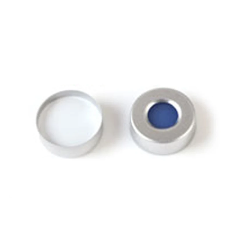 100 sztuk/partia 20mm * 3mm aluminiowa czapka z białym PTFE/niebieski silikonowy septa dla 10ml / 20ml próbki butelki szczęki chromatografia fiolka — zdjęcie 3