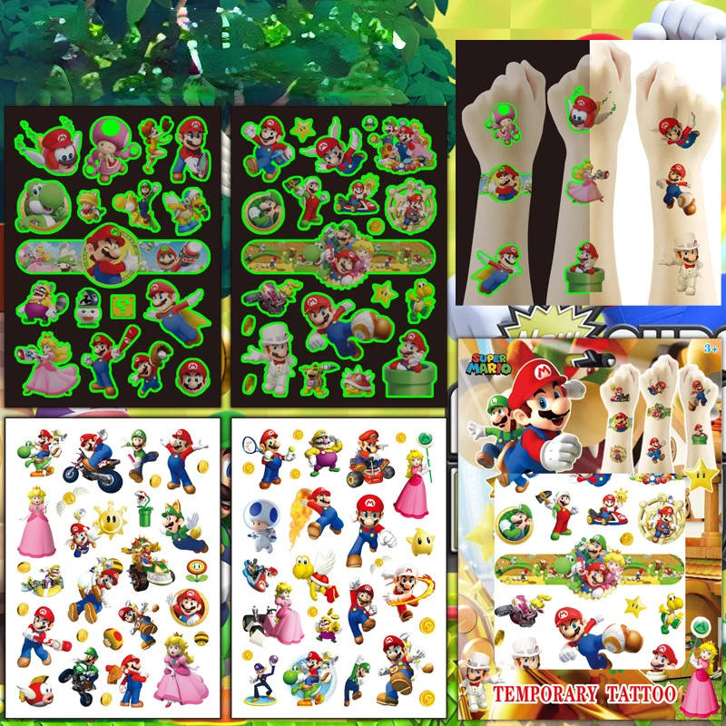 Gift Box Set Super Mario Luminous Tattoo Sticker Children Arm Face Glowing Tattoo Children Body Tattoo Rubble Sticker