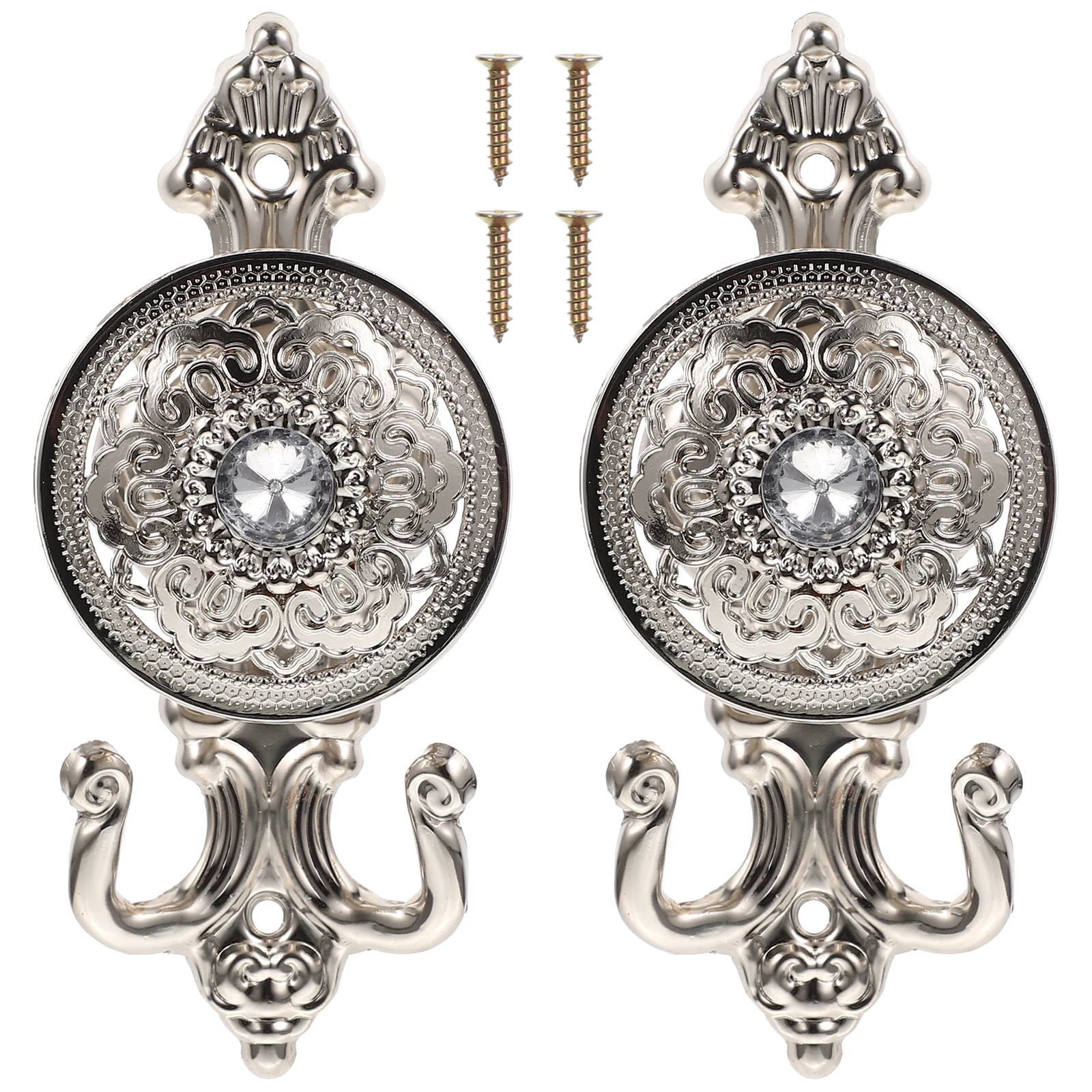 

2pcs Rhinestone Hook Set Vintage Alloy Curtain Hooks For Home Hotel Bathroom Kitchen Hanging Fixtures Multifunctional Curtain