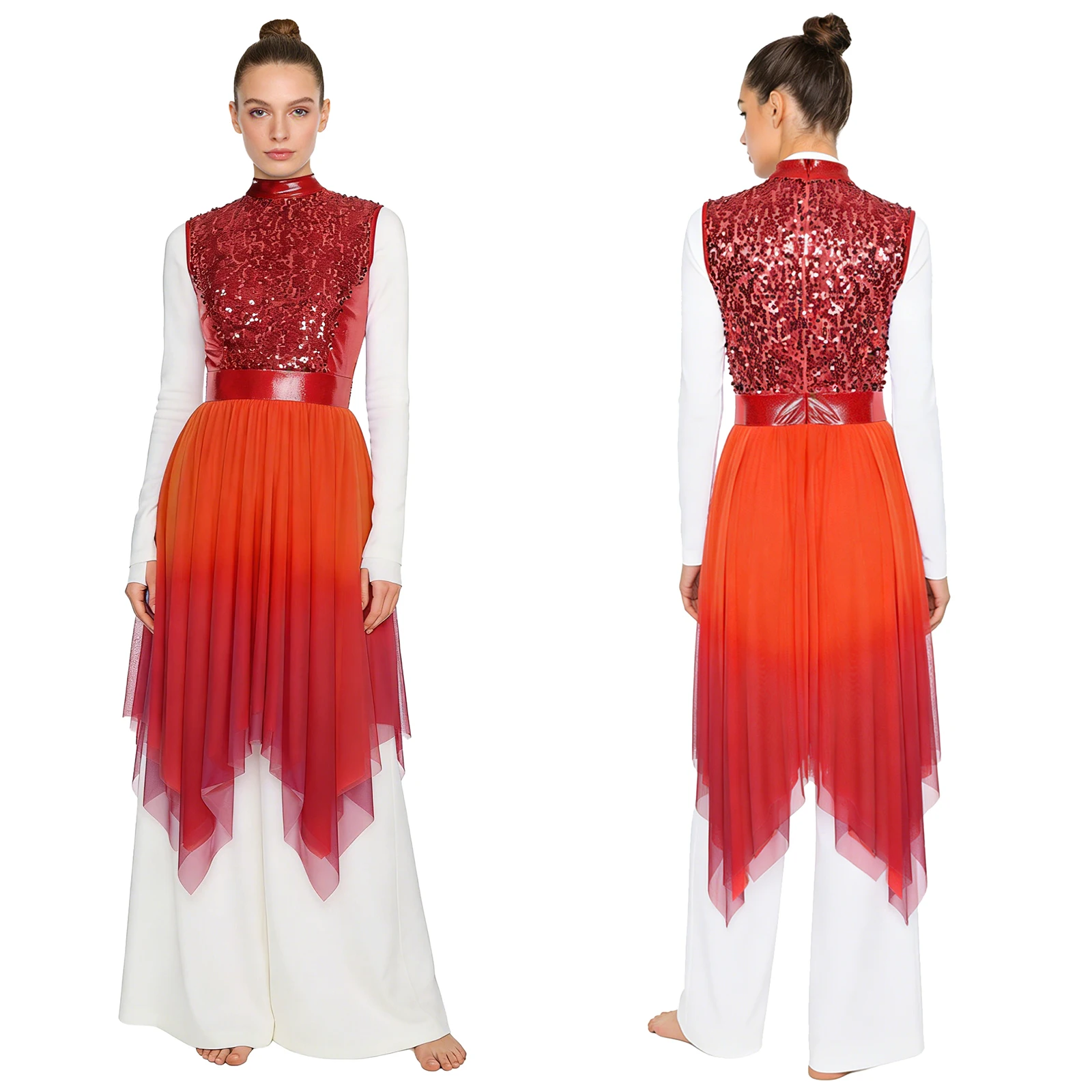 

Женское платье-туника для поклонения и танцев, блестящие прозрачные сетчатые платья без рукавов с блестками, церковный хор, литургическая лирическая танцевальная одежда