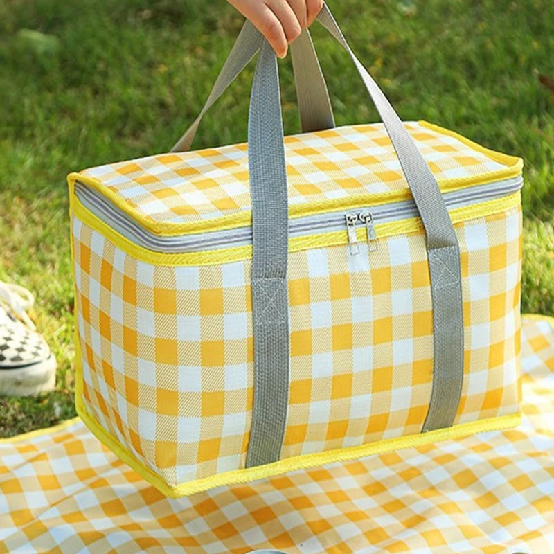 Autumn Outdoor Portable Waterproof Insulated Handbagstudent Spring Outing Travel Camping Large Capacity Checkered Picnic Bag