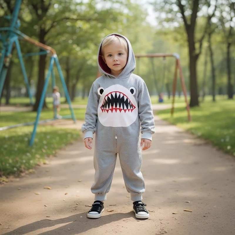 

Детское боди с изображением акулы, костюм с капюшоном для животных, мягкая одежда для ролевых игр на Хэллоуин, удобная праздничная одежда для мальчиков и девочек