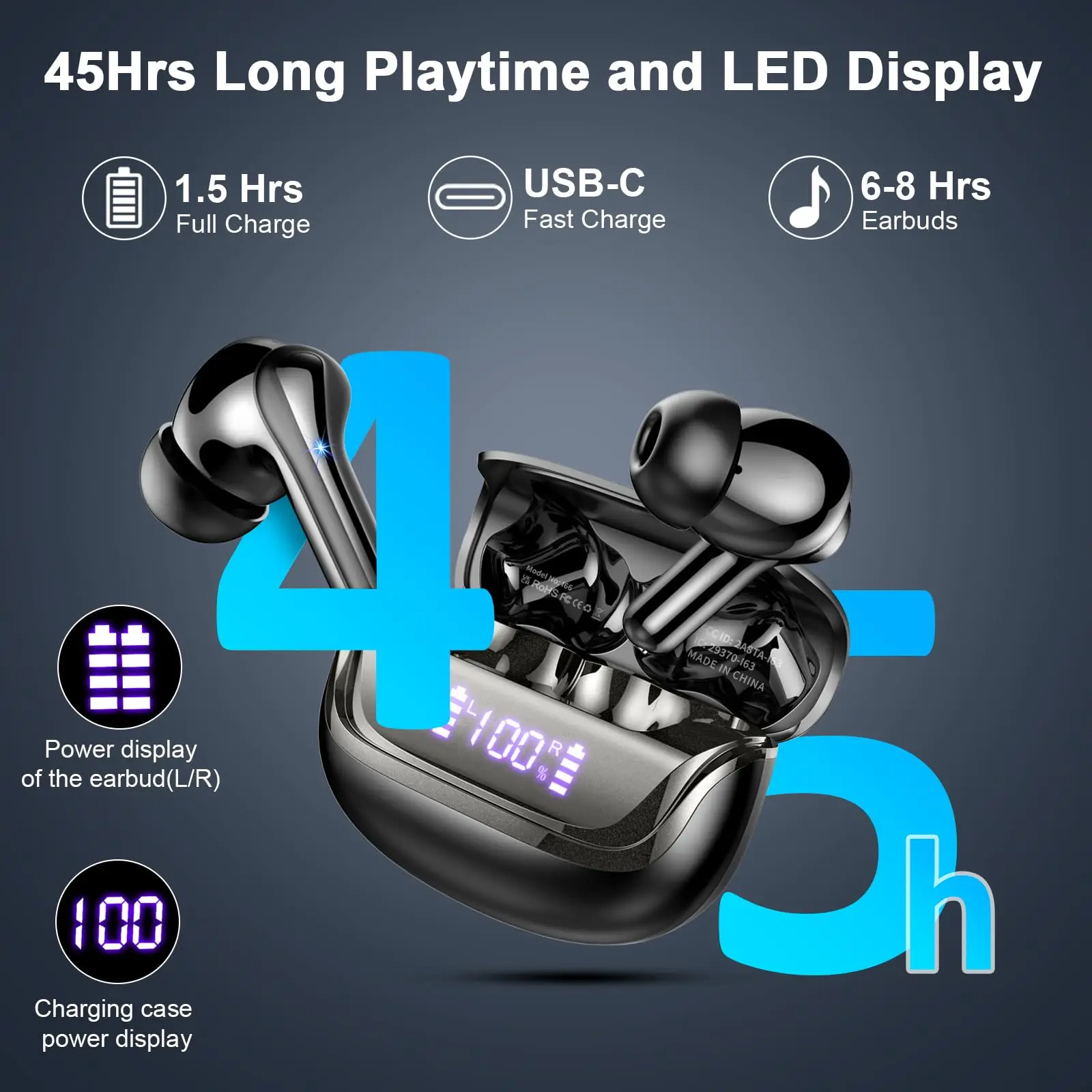 2026 Wireless Earbuds 13mm Double-Layer Driver 4-Mic ENC Noise Canceling 45H Battery LED Display Touch Control Bluetooth 5.3 Earphones iOS Android.