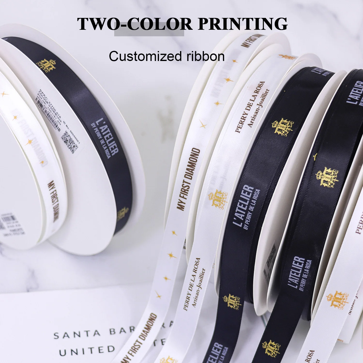 

Индивидуальная двухцветная печатная лента, подарочная упаковка, атласное полиэстеровое украшение для свадьбы, 100 ярдов/лот