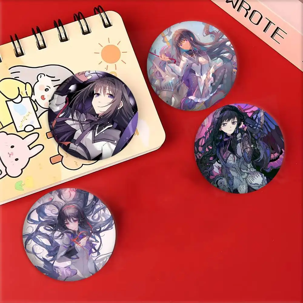 Anime P-Puella Magi M-Madoka Magica Akemi Homura Badges Round Laser Badge Cartoon Brooch Clothes Backpack Accessories Lapel