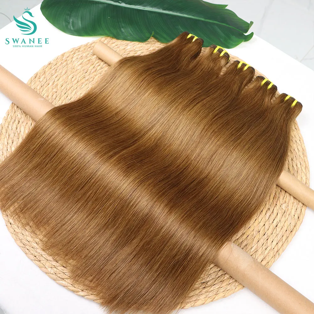 

SWANEE Double Weft Straight # 8, льняные цветные необработанные человеческие волосы для наращивания для чернокожих женщин, имбирные пучки человеческих волос