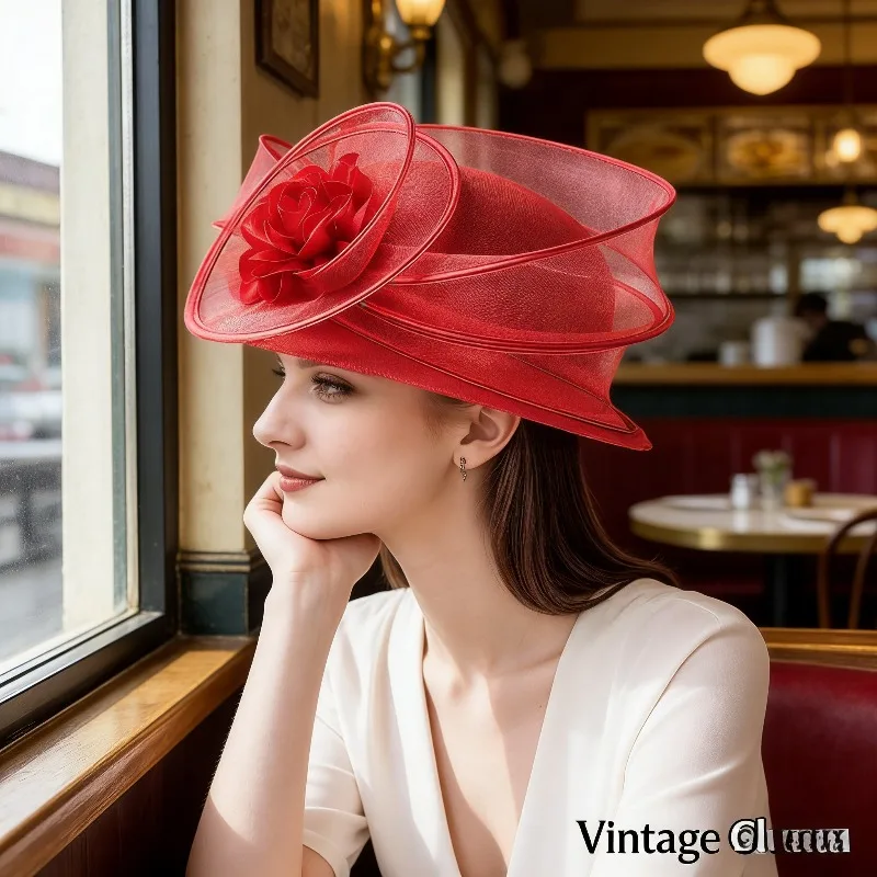 

Women's Wide Brimmed Linen Sun Hat Derby Style Sun Hat Holiday Party Outdoor Elegant Headwear Dressing Hat