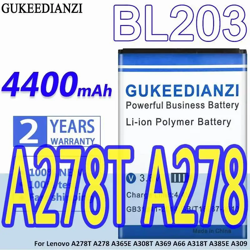 4400 мАч аккумулятор мобильного телефона BL203 надежное питание для Lenovo A278T A278 A365E A308T A369 A66 A318T A385E A309