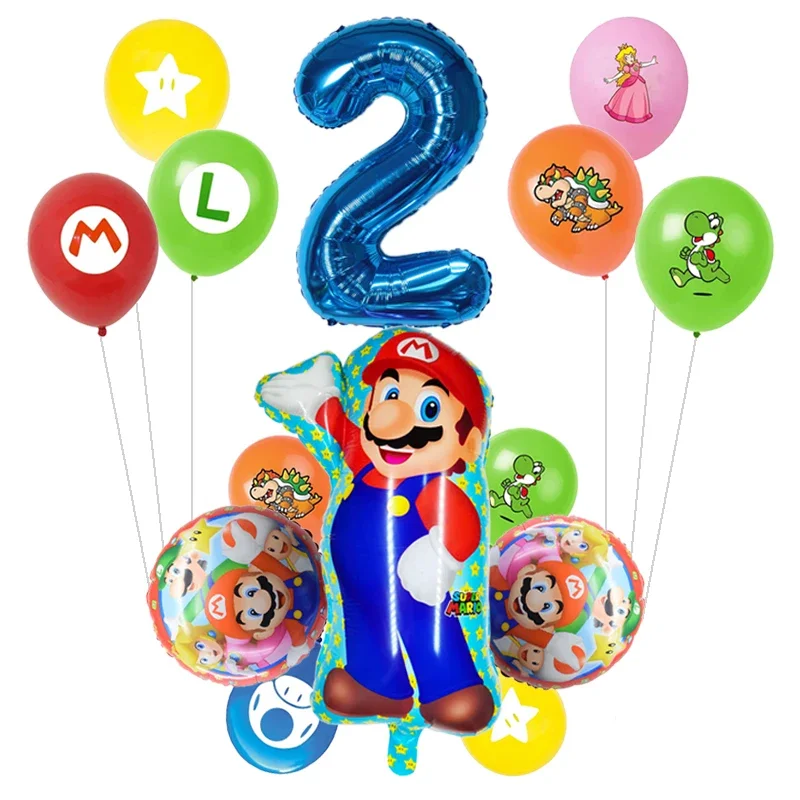 14pcs Cartoon Super Mario Theme Helium Balloons Set Anime Luigi Mario Latex Globos Children Birthday Party Decor Boys Baby Showe