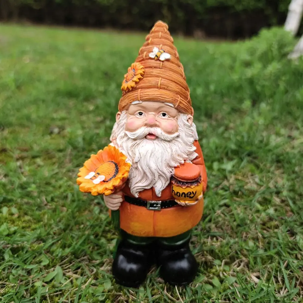 Creative Multicolor Garden Gnome Figurine Resin Home Decoration Sunflower Gnome Statue Bee Day Yard Dwarf Statue Indoor Outdoor