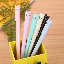 6PC Cute Kawaii Black Ink Cat Gel Pen 0.5mm Ball Point Black Cartoon Plastic Gel Pens for Writing Office School Stationery