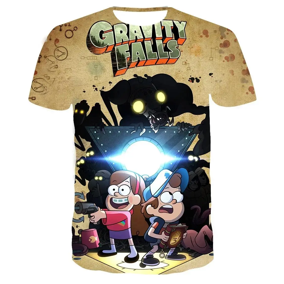 Camiseta de Disney para niños y niñas, camiseta Gravity Falls con estampado 3D de gran tamaño, manga corta, dibujos animados, nueva ropa para niños