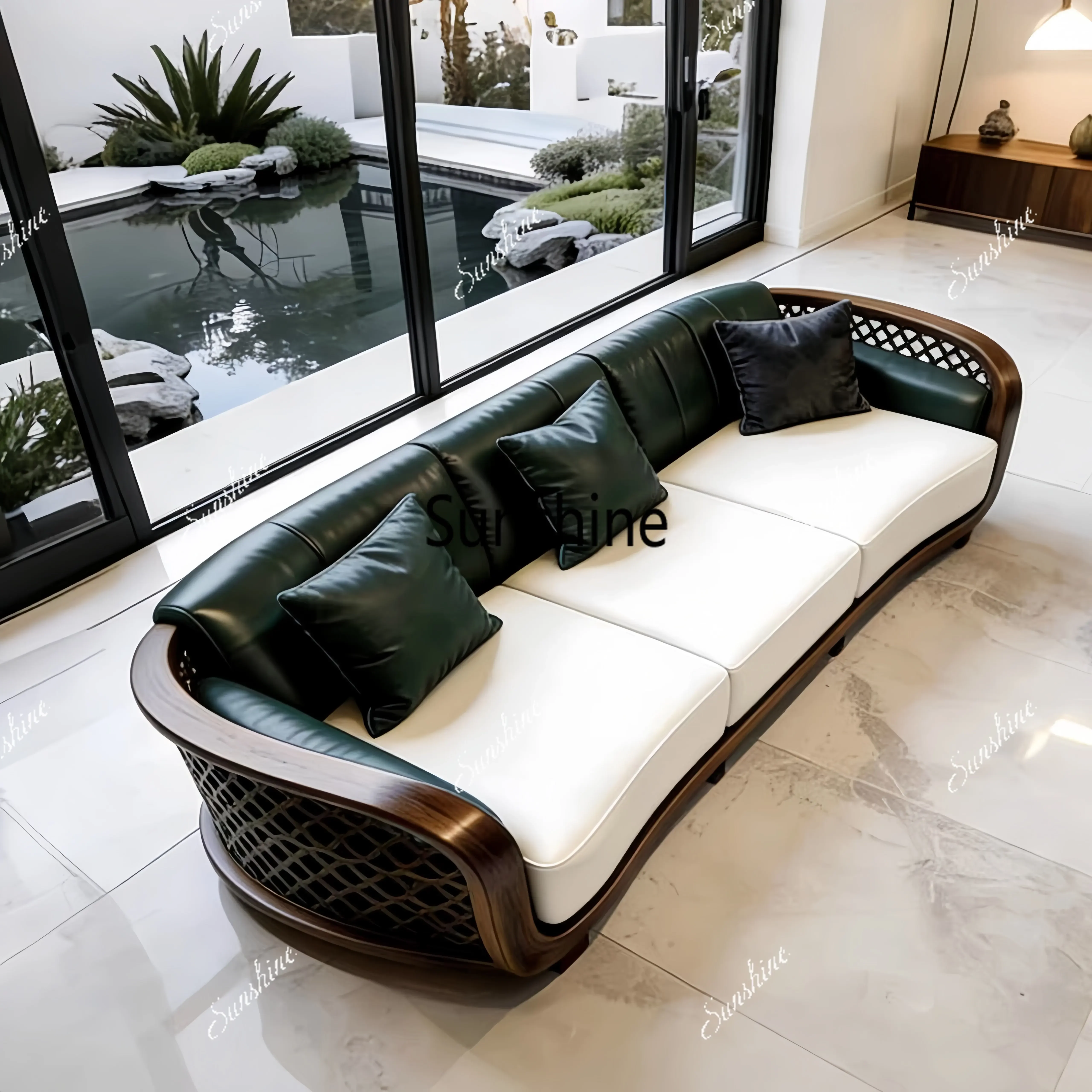 

YNew Chinese living room solid wood home simple straight sofa high-end furniture customization