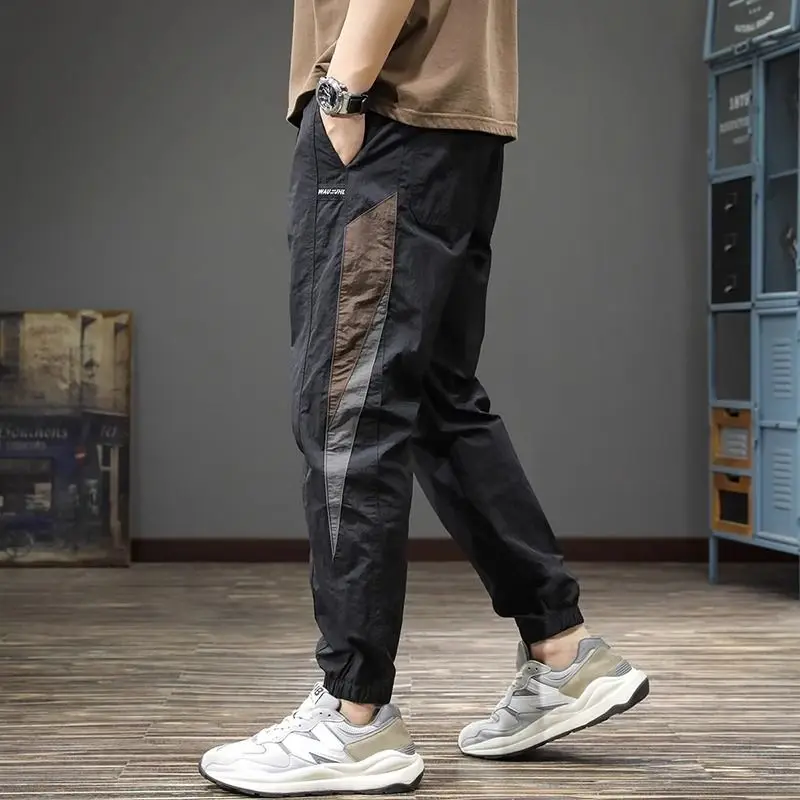 Autumn Now Patchwork Foot Binding Casual Pants Men Daily Sports Quick Dry Elastic Harem Panelled Elastic Waist Cargo Trousers