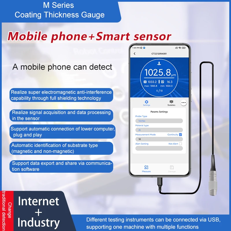 mCT350 M Series Coating Thickness Gauge Intelligent Coating Thickness Measuring Instrument with mobile phone and probe