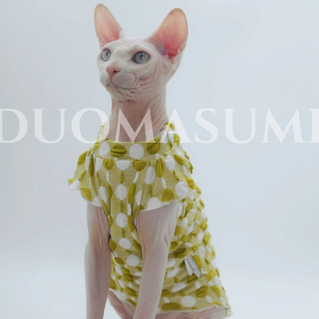 Pure Cotton Hairless Cat Clothes, Bubble Sleeve, Sphynx, Devon, Cornish Rex Cats, Summer