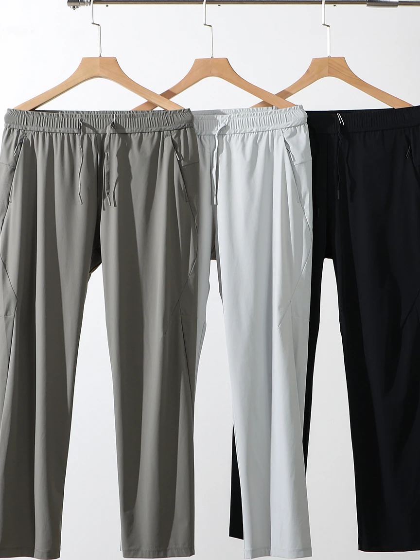 Men's Spring Summer Thin Breathable Quick Dry Elastic Waist Straight Leg Casual Pants Moisture Wicking Comfortable Nylon Fabric