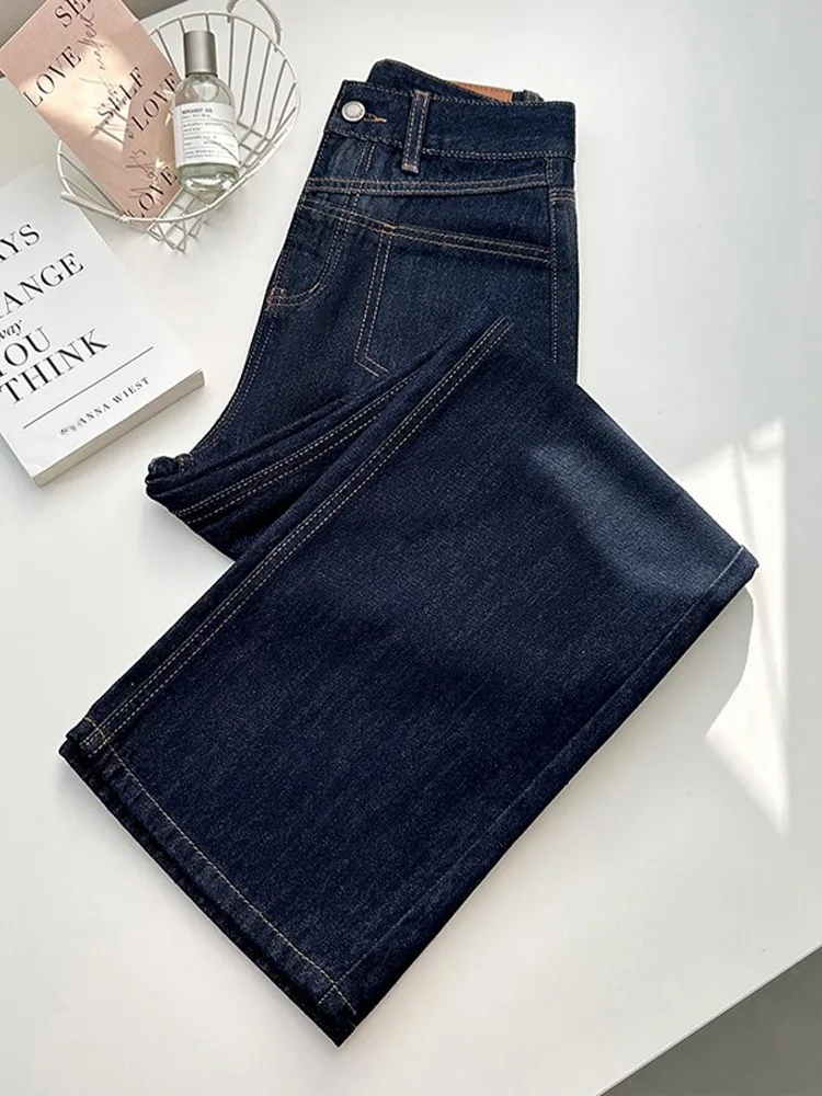 

Женские джинсы с высокой талией, широкие брюки, осенняя мода, удлиненные, универсальные, из хлопкового денима
