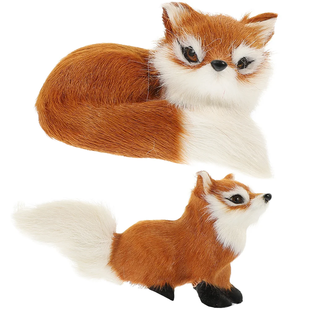

2 Pcs Fur Trim Light House Decorations for Home Simulation Fox Animal Plush Animals Model Child