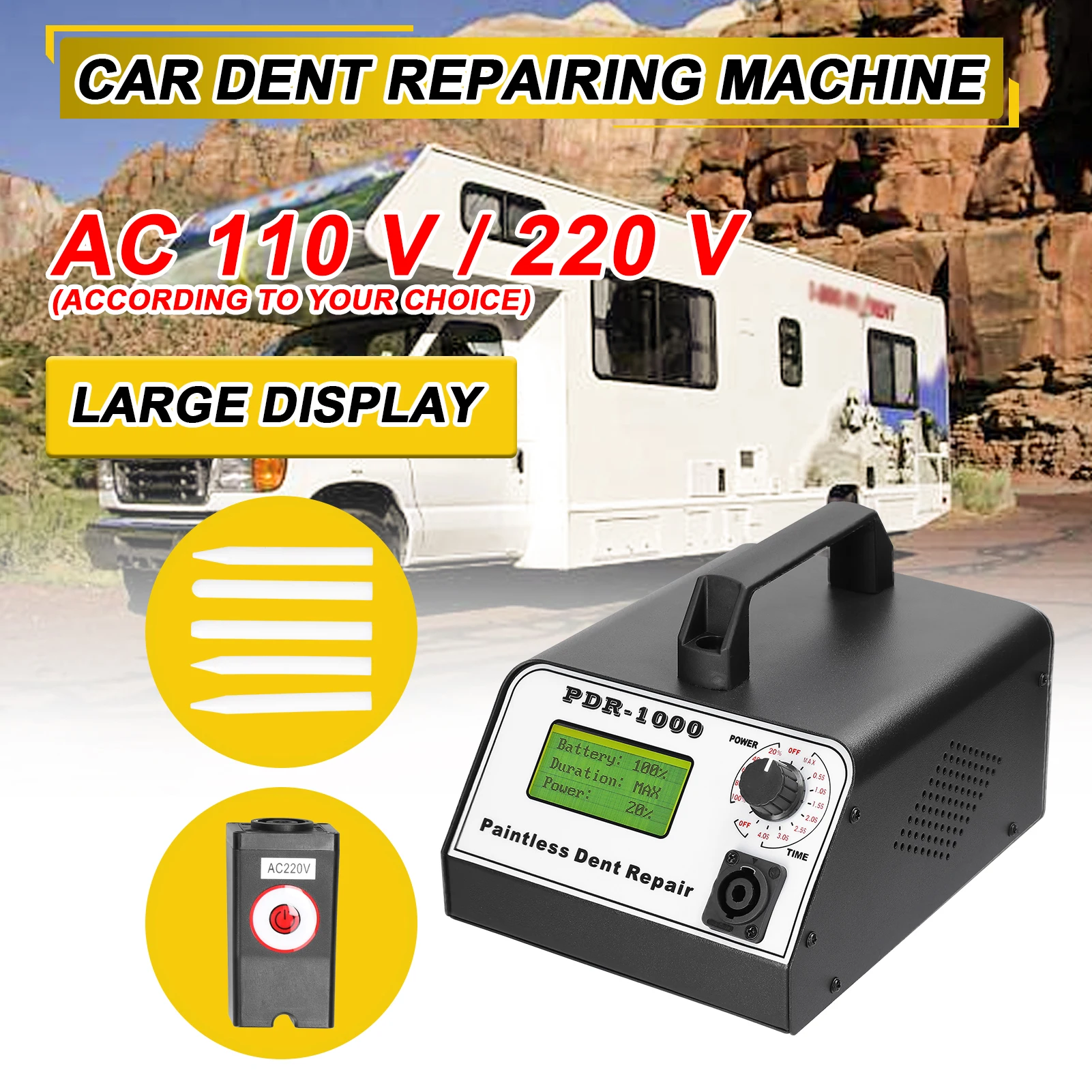 PDR-1000 Car Paintless Dent Repair Machine Auto Body Dent Repairing Device Time/Power Adjustable Portable Car Dents Remover Tool