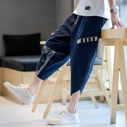 Japanese Kimono Pants Men Cotton Breathable Samurai Clothing Pants Men Loose Print Retro Harem Shorts Harajuku Hip Hop trousers