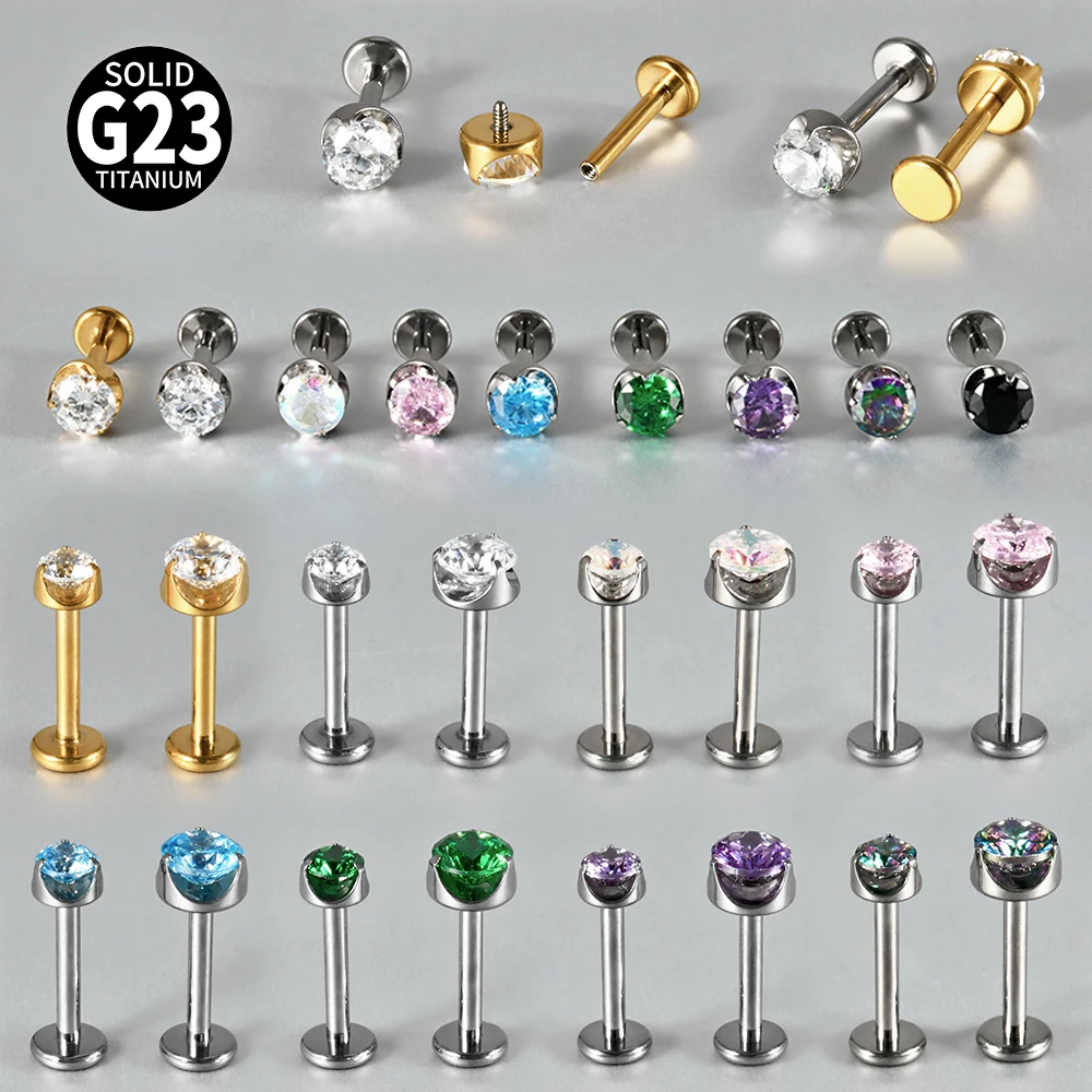 1PC Titanium Round Colorful Claw CZ Lip Ring Internal Thread Ear Cartilage Tragus Daith Helix Lobe Earrings Piercing Jewelry 16G