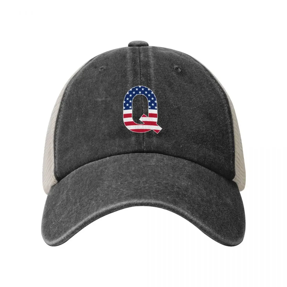 Letter Q Capital Alphabet Q American Flag Gifts Cowboy Mesh Baseball Cap beach hat black Luxury Cap Women Men's