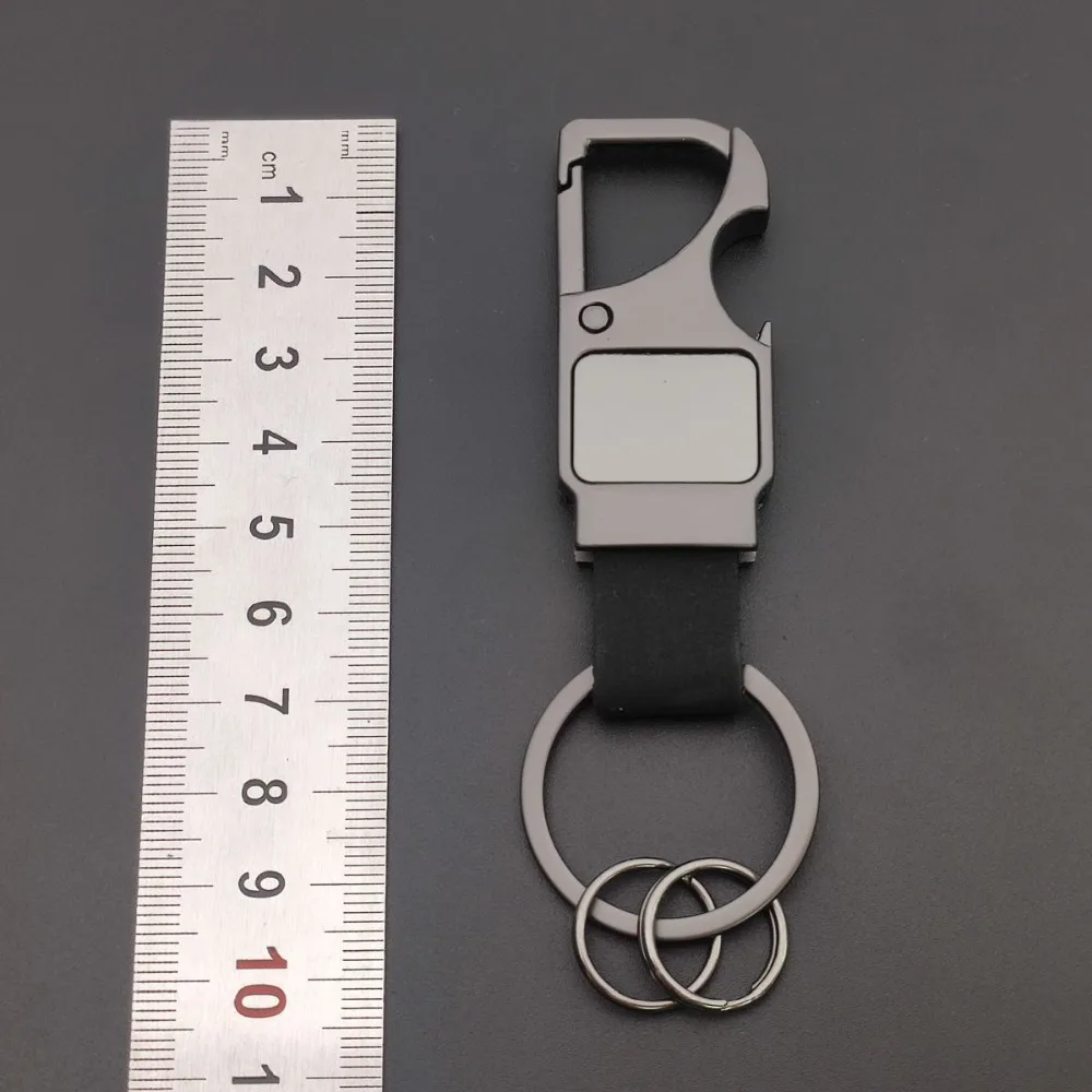 Personalized Genuine Leather Keychain Bottle Opener Men Car Motorcycle Keyring Laser Engraved Metal Pendant Customization