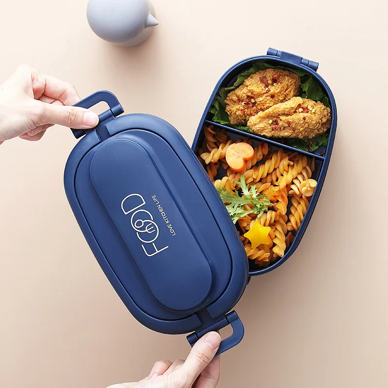 Portable Microwave-heated Student Lunch Box Double-layer Bento Box Japanese Style Partition with Tableware Lunch Box