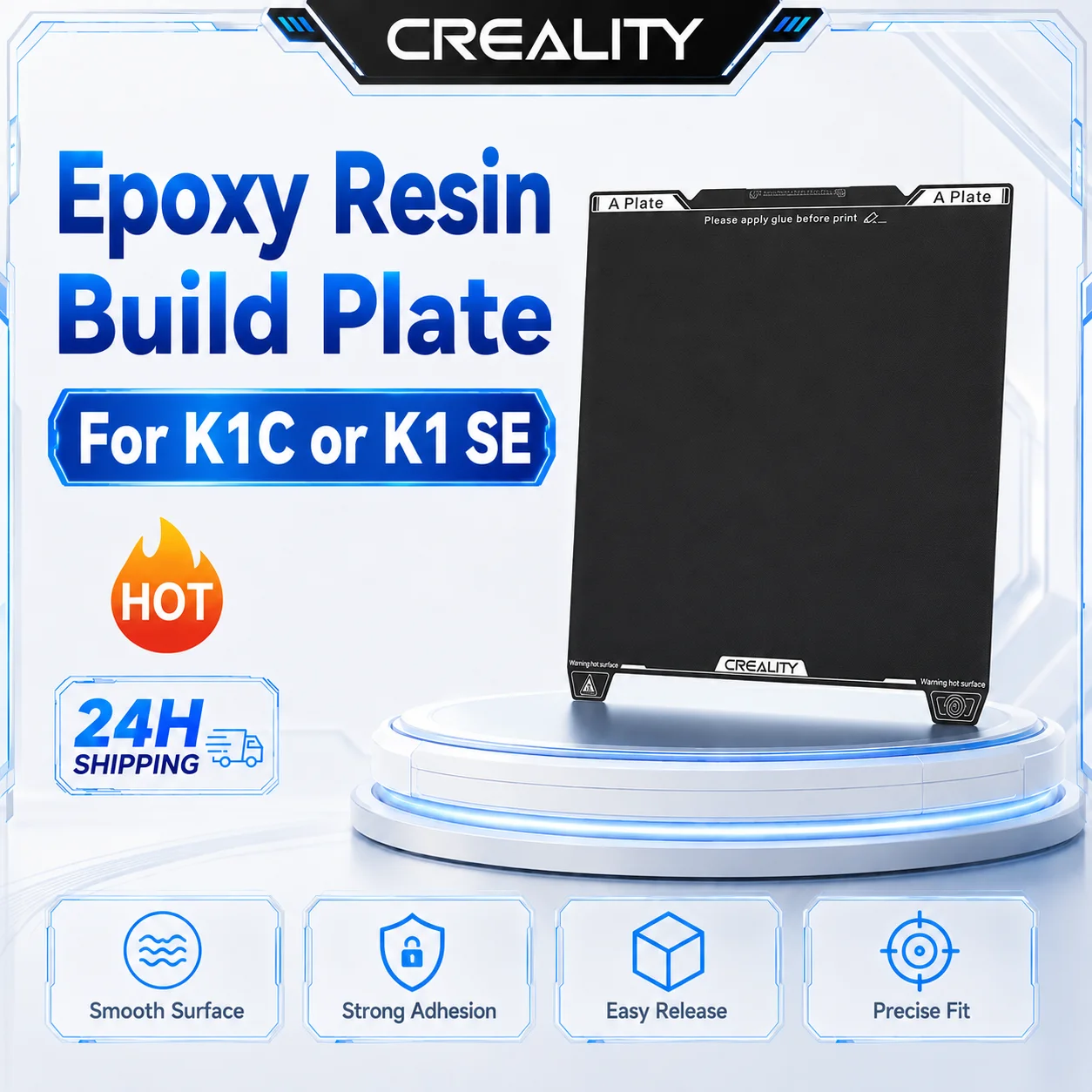 Plaque de construction en résine époxy originale Creality 235x235mm avec excellente adhérence, grande planité et résistance pour impression 3D K1c ou K1 Se
