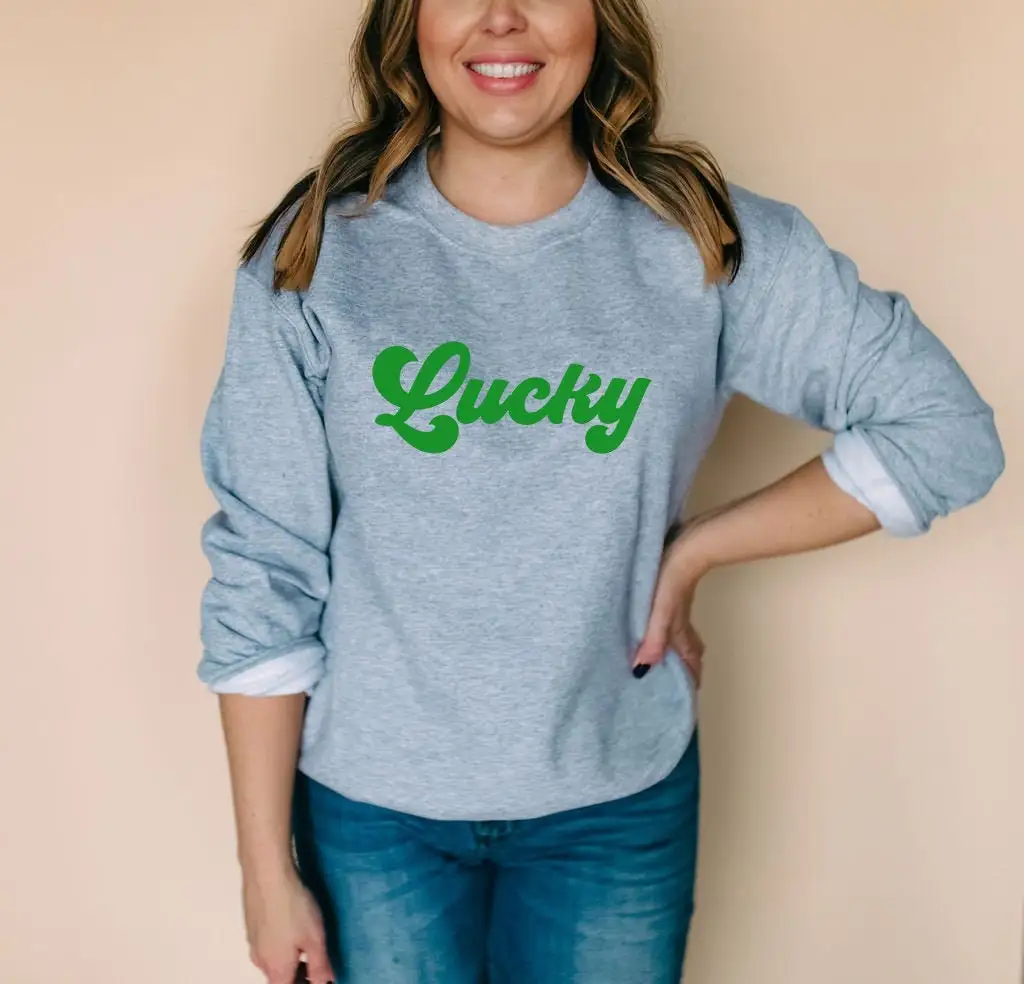 

Lucky Slogan St. Patrick's Women Sweatshirt Fresh Literature and Art Campus Female Sweater 2023 Voguish Gift for Friends Tops