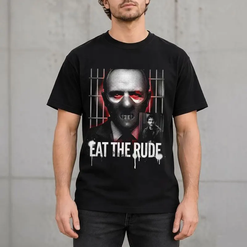 Hannibal Lecter Eat The Rude Graphic T-Shirt Horror TV Series Vintage Gothic Unisex Short Sleeve Tee, 100% cotton Casual Tops