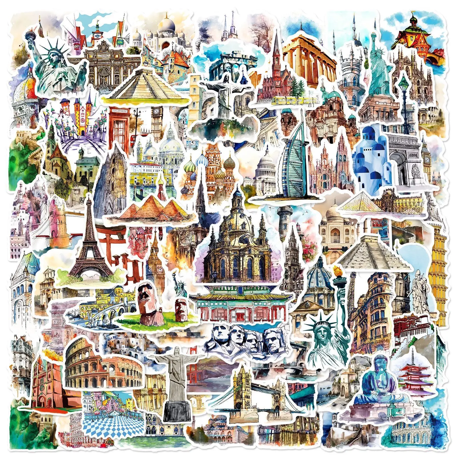 Autocollants de bâtiments célèbres du monde, stickers de voyage, ville, paysage, repère, décalcomanies, DIY, pour téléphone, bagages, ordinateur