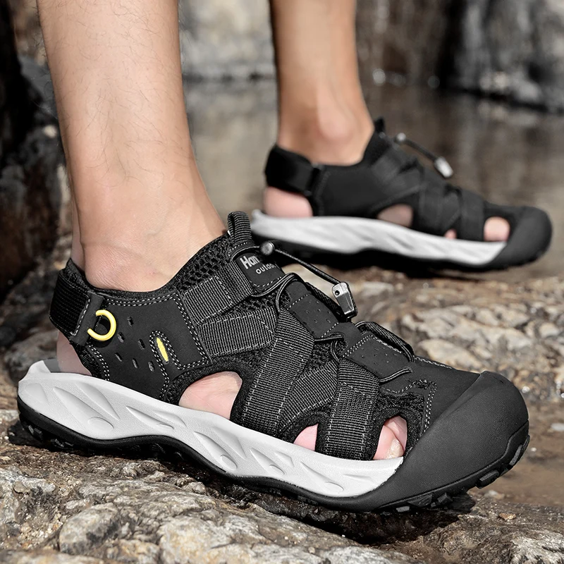 

Брендовые мужские пляжные сандалии высокого качества на толстой подошве, износостойкая мужская повседневная обувь для кемпинга, удобная летняя прогулочная обувь