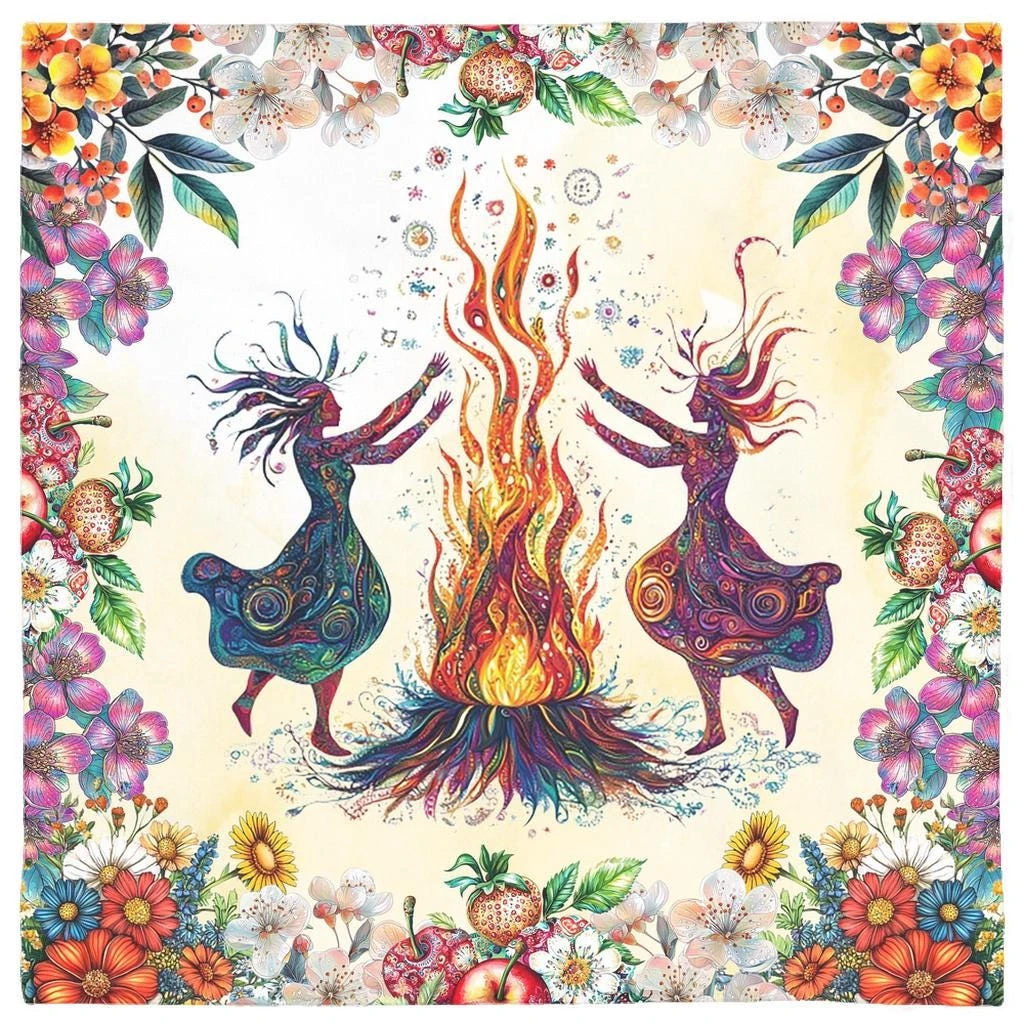 50/75/110/137cm Beltane Fire Dance Altar Cloth Wiccan Witch Tarot Mat Pagan Wheel Year Tablecloth Waterproof Polyester Tarot Mat