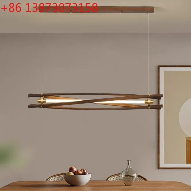 

American restaurant lights medieval retro dining room bar chandelier long strip modern simple high-end walnut color lamps