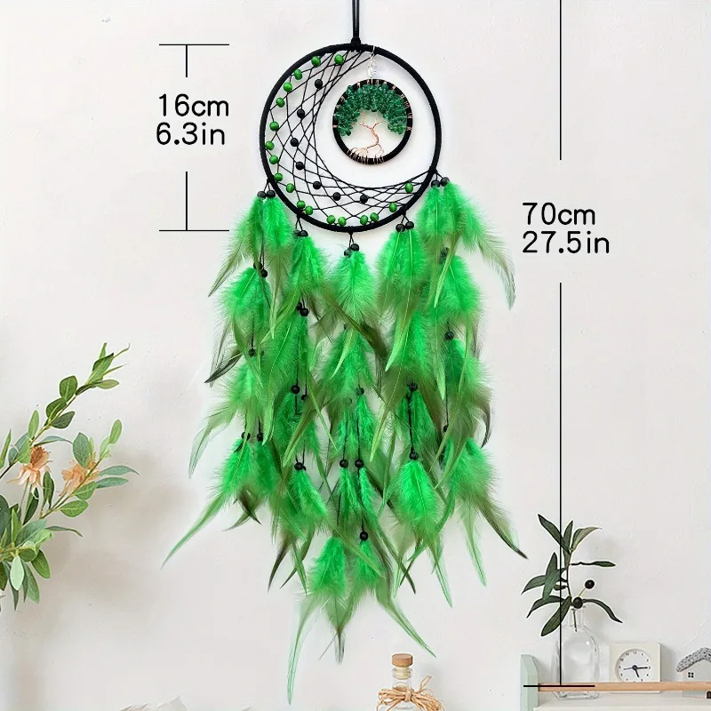 1pcs Polychrome Feather Pendants, Handmade Woven Life Tree Dream Catcher Wall Decorations, Room Decoration Crafts