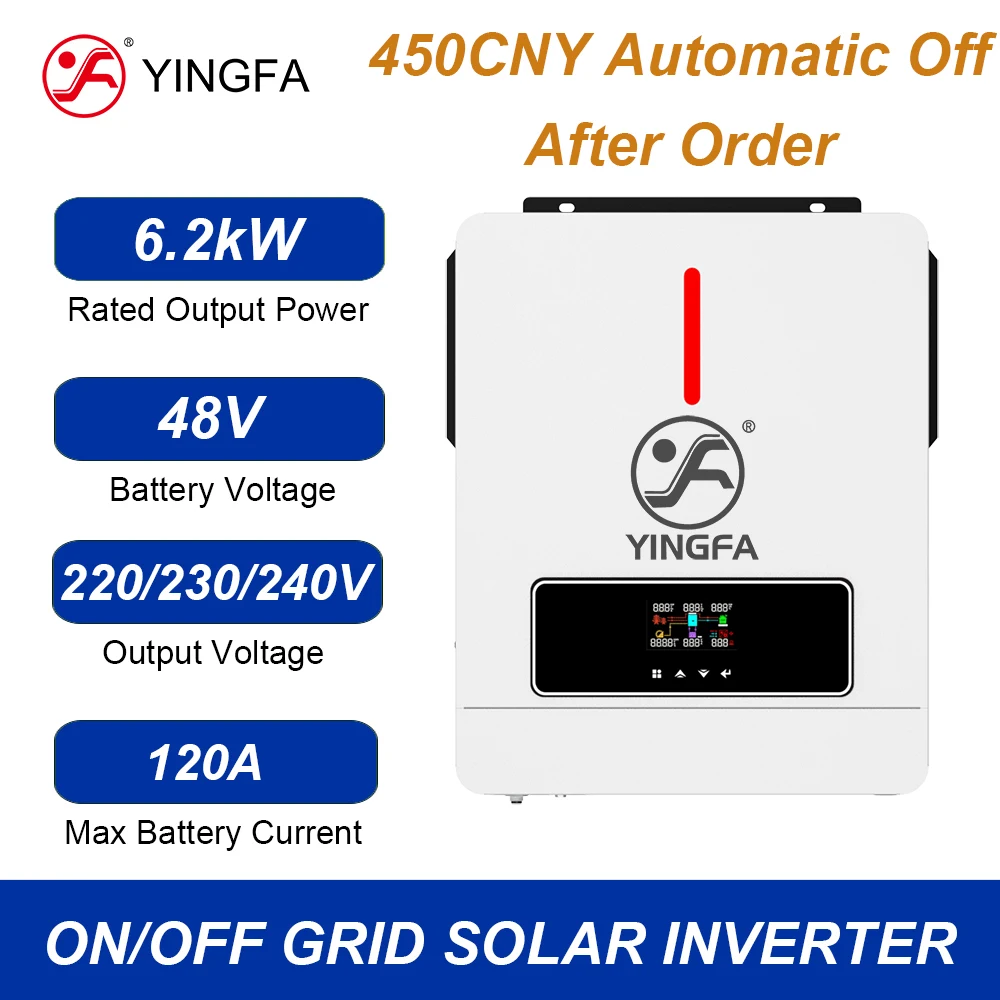 Yingfa 6.2kW Photovoltaic Inverter Pure Sine Wave 220V 230V 240V Dual Output 48V Battery MPPT Off Grid Hybrid Solar Inverters