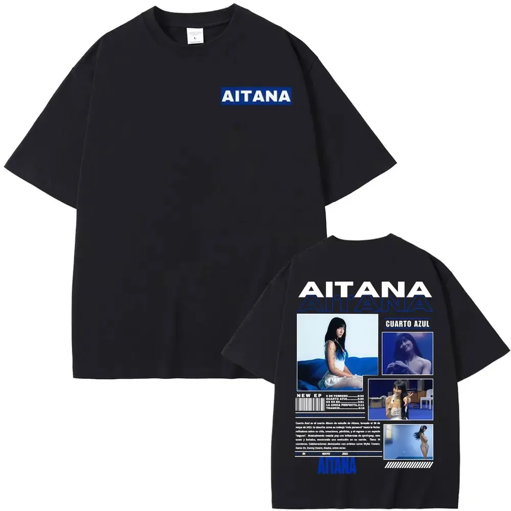 

Aitana Cuarto Azul 2025 Music Merch T-Shirt – Blue-Accent Logo & Work-Themed Visual Collage Graphic Apparel for Music Fans