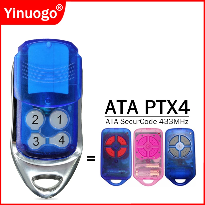 ATA PTX4 SecuraCode Garagem Porta Controle Remoto, 433.92MHz, Programação Rolling Code, ATA PTX-4