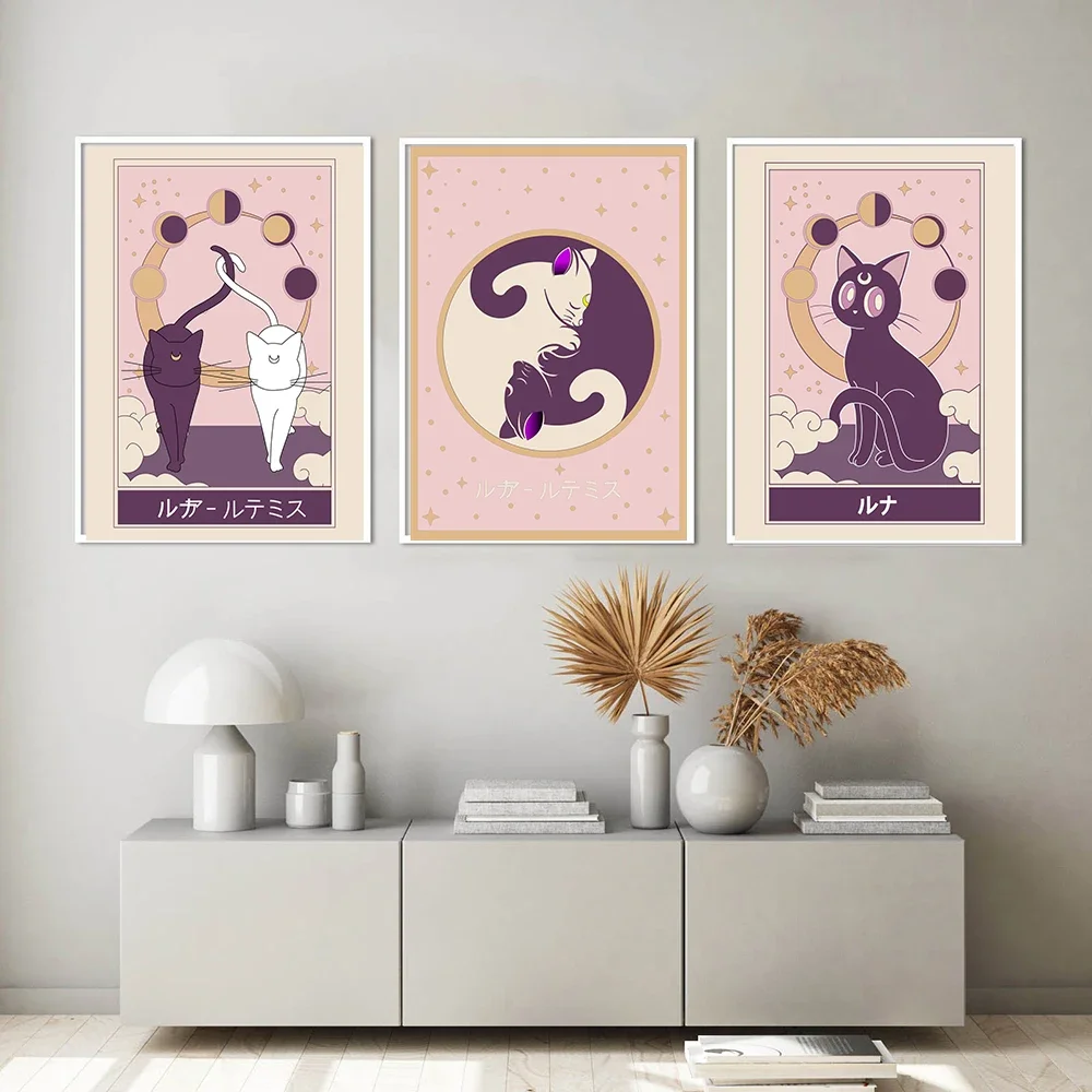 Lover Luna Artemis Sailor Moon Poster And Print Retro Cat Wall Art Canvas Painting Nordic Kids Bedroom Home Decor Funny Picture view 2