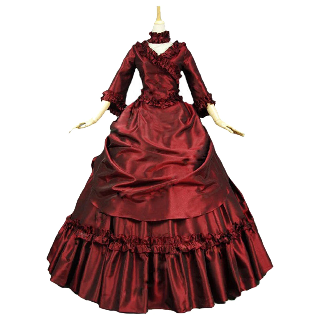 Dracula Mina Harker Victorian Bustle Gown dress Gothic Vampire bustle gown red Lace-up corset plus size Taffeta Evening dress