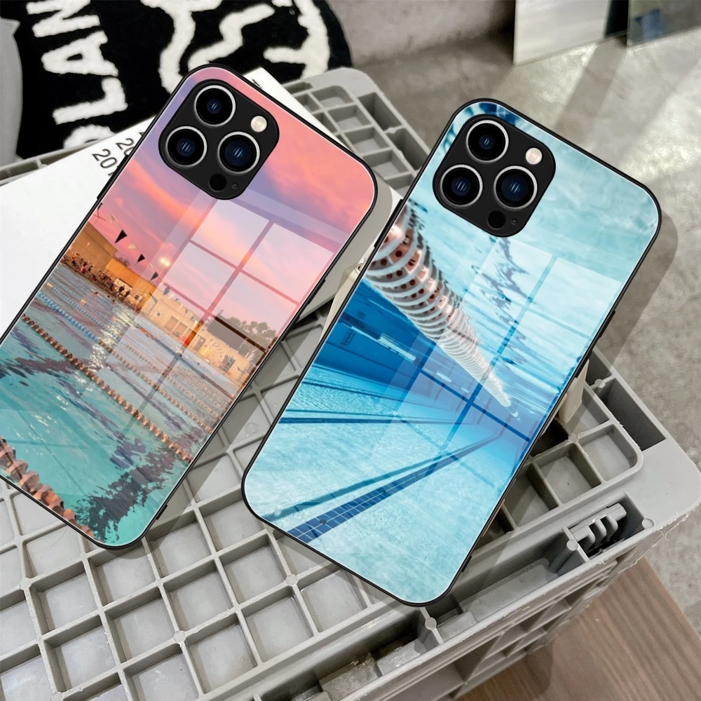 

Swimming Pool Water Phone Case Tempered Glass For IPhone 16 15 14 13 12 Pro Max Plus Samsung S24 S23 A55 A54 Covers