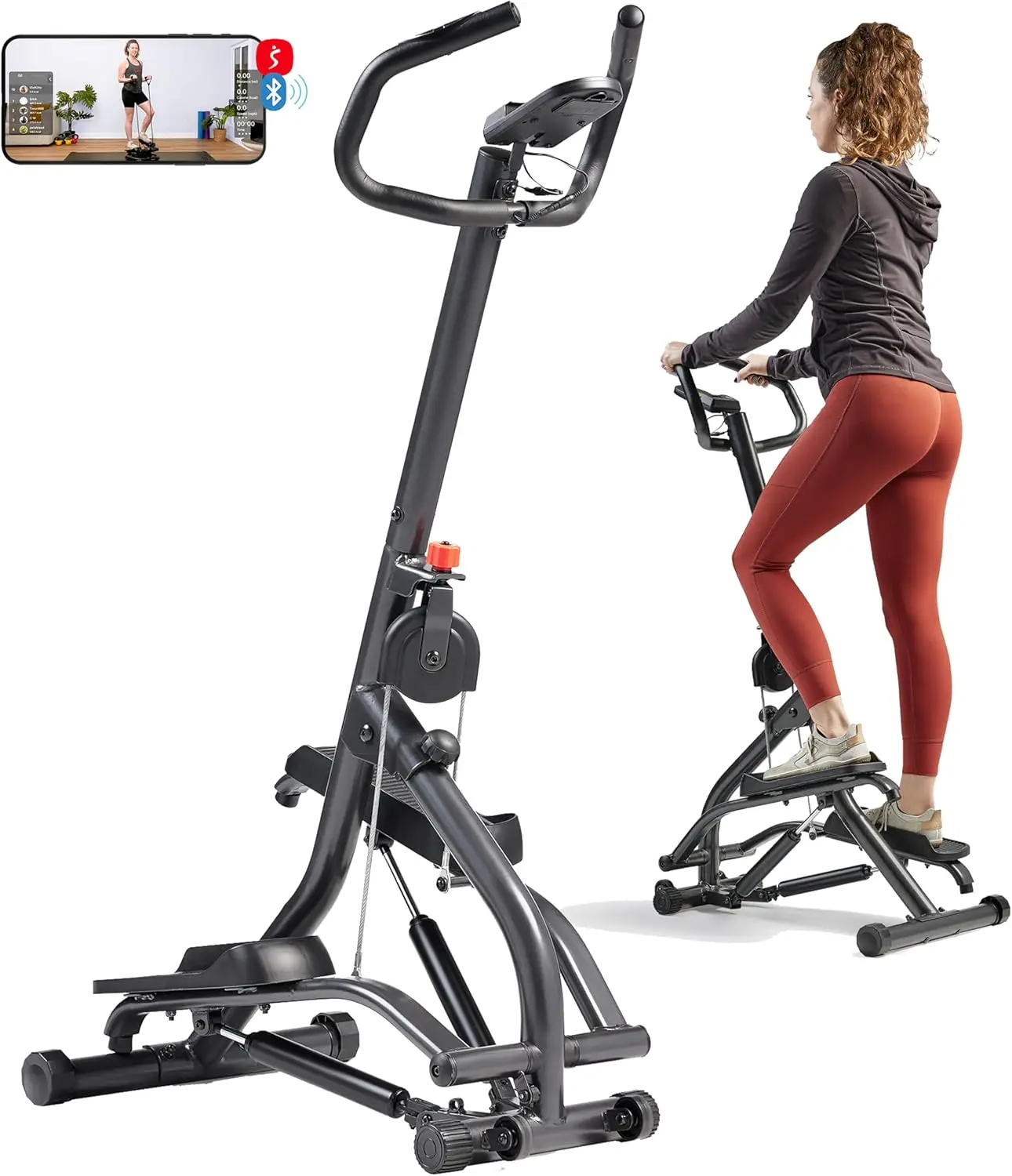 Stair Stepper w/Handlebar, Extended Step Range Machine for Climbing Exercise, Compact, Height-Adjustable, Low-Impact & Free